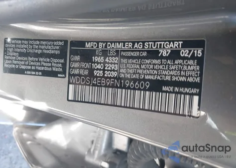 2015 Mercedes-Benz Cla 250 from USA, damaged, VIN WDDSJ4EB9FN196609